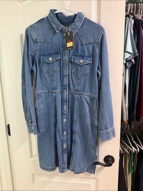Levi's Medium Blue Denim Button-Front Jacket Dress